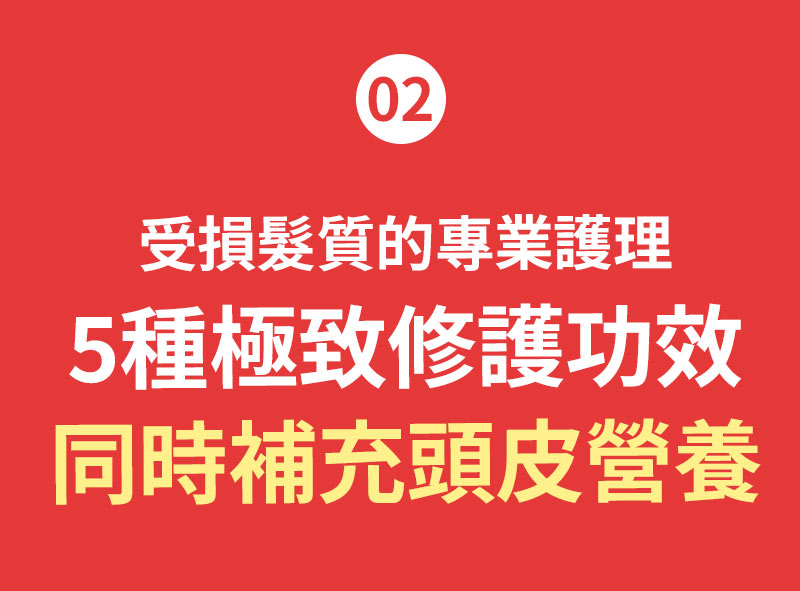 02 受損髮質的專業護理 5種極致修護功效 同時補充頭皮營養