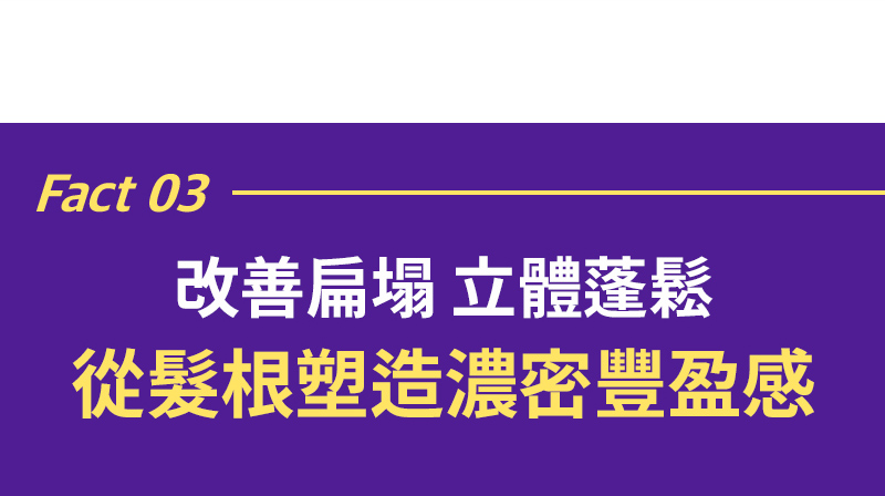 Fact 03 改善扁塌 立體蓬鬆 從髮根塑造濃密豐盈感