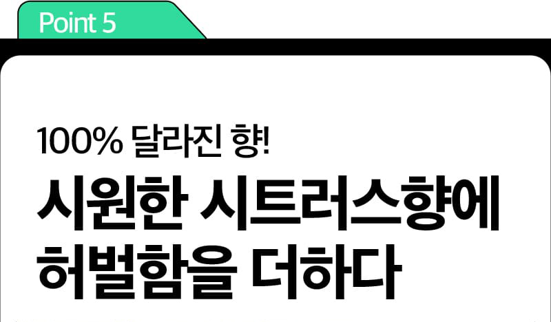 Point 5 100% 달라진 향! 시원한 시트러스향에 허벌함을 더하다